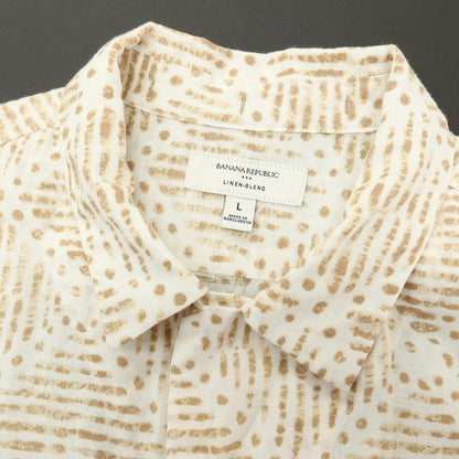 【中古】バナナリパブリック Banana Republic リネンコットン 総柄 プリント オープンカラー 半袖シャツ ホワイトxブラウン【サイズL】【 状態ランクB 】【 メンズ 】