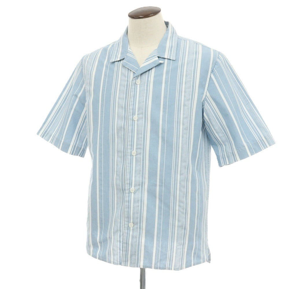 【中古】バナナリパブリック Banana Republic コットンポリエステル ストライプ オープンカラー 半袖シャツ ライトブルーxホワイト【サイズL】【 状態ランクB 】【 メンズ 】