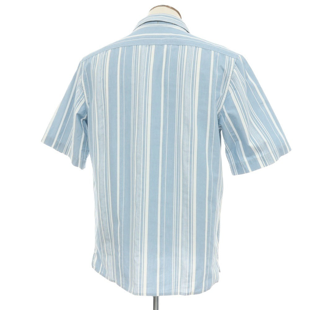 【中古】バナナリパブリック Banana Republic コットンポリエステル ストライプ オープンカラー 半袖シャツ ライトブルーxホワイト【サイズL】【 状態ランクB 】【 メンズ 】