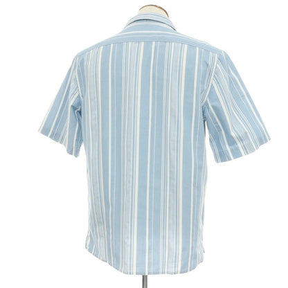 【中古】バナナリパブリック Banana Republic コットンポリエステル ストライプ オープンカラー 半袖シャツ ライトブルーxホワイト【サイズL】【 状態ランクB 】【 メンズ 】