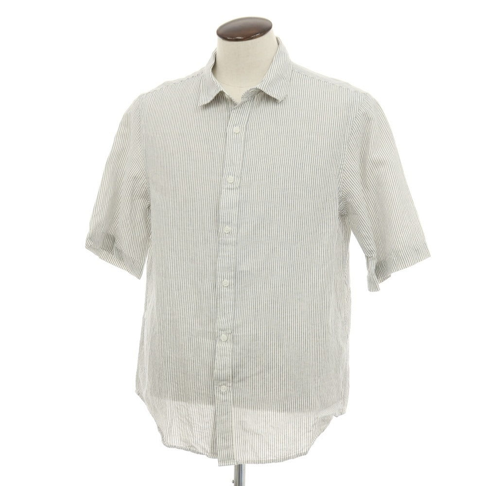 【中古】バナナリパブリック Banana Republic リネンコットン ストライプ 半袖シャツ ホワイトxネイビー【サイズL】【 状態ランクB 】【 メンズ 】