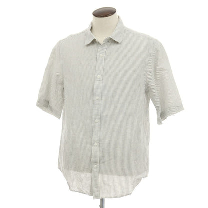 【中古】バナナリパブリック Banana Republic リネンコットン ストライプ 半袖シャツ ホワイトxネイビー【サイズL】【 状態ランクB 】【 メンズ 】