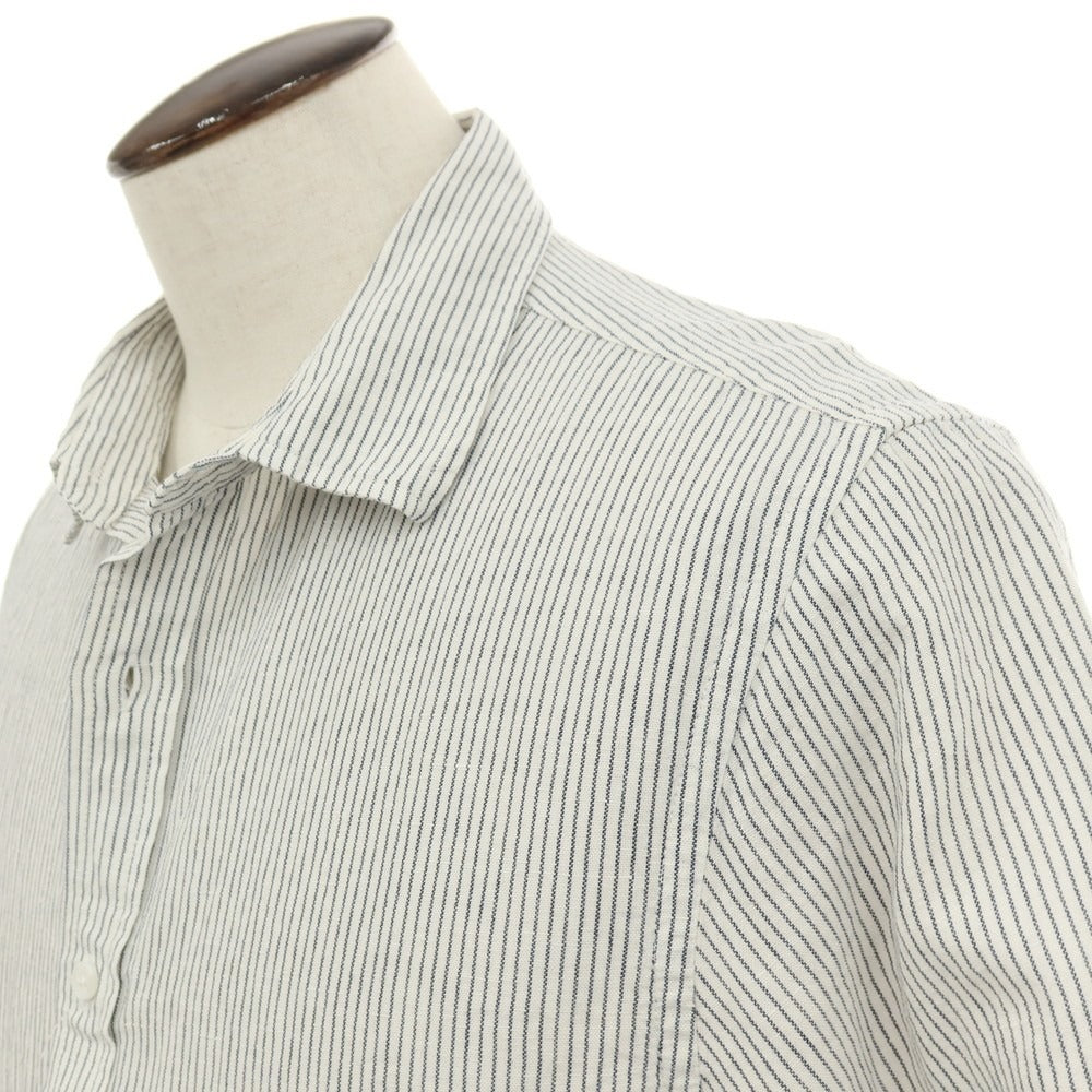 【中古】バナナリパブリック Banana Republic リネンコットン ストライプ 半袖シャツ ホワイトxネイビー【サイズL】【 状態ランクB 】【 メンズ 】