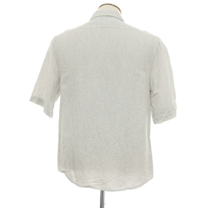 【中古】バナナリパブリック Banana Republic リネンコットン ストライプ 半袖シャツ ホワイトxネイビー【サイズL】【 状態ランクB 】【 メンズ 】