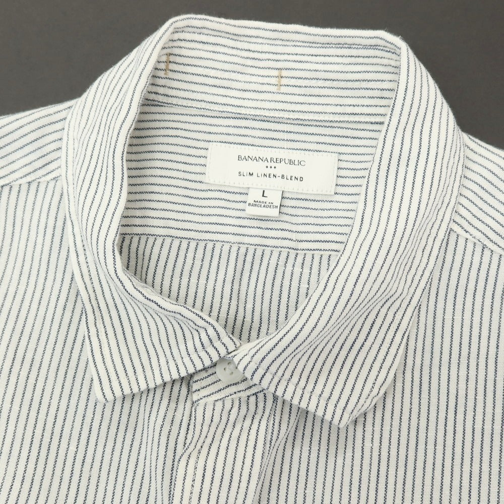 【中古】バナナリパブリック Banana Republic リネンコットン ストライプ 半袖シャツ ホワイトxネイビー【サイズL】【 状態ランクB 】【 メンズ 】