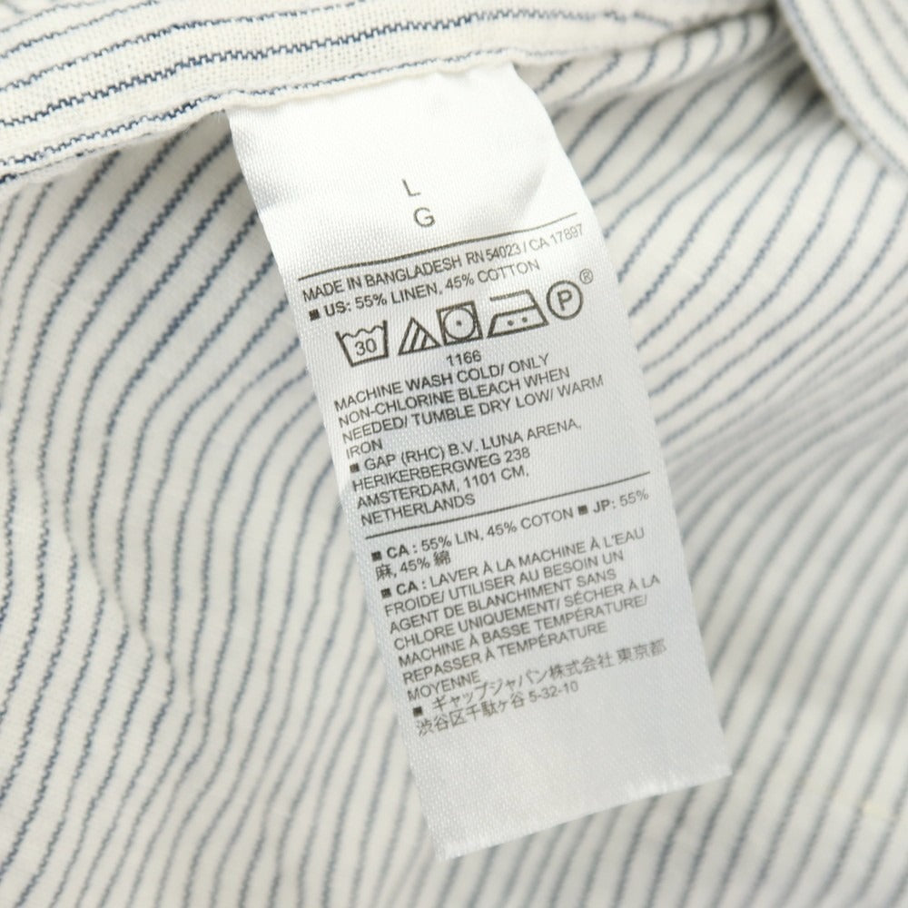 【中古】バナナリパブリック Banana Republic リネンコットン ストライプ 半袖シャツ ホワイトxネイビー【サイズL】【 状態ランクB 】【 メンズ 】