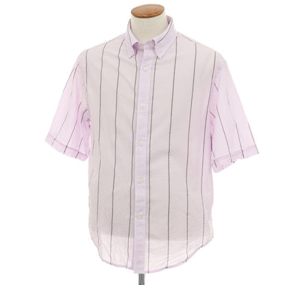 【中古】バナナリパブリック Banana Republic コットン ストライプ ボタンダウン 半袖シャツ ラベンダーxブラウン【サイズM】【 状態ランクB 】【 メンズ 】
