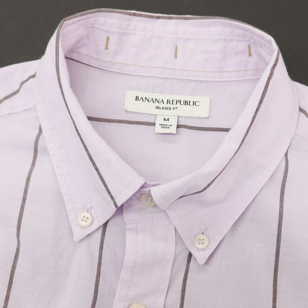 【中古】バナナリパブリック Banana Republic コットン ストライプ ボタンダウン 半袖シャツ ラベンダーxブラウン【サイズM】【 状態ランクB 】【 メンズ 】