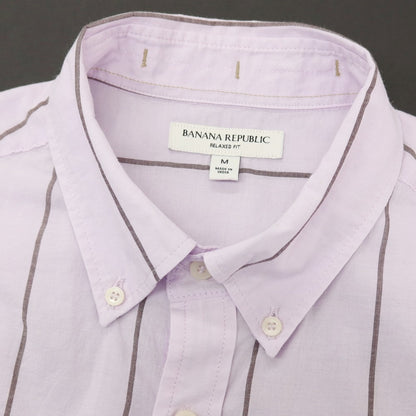 【中古】バナナリパブリック Banana Republic コットン ストライプ ボタンダウン 半袖シャツ ラベンダーxブラウン【サイズM】【 状態ランクB 】【 メンズ 】