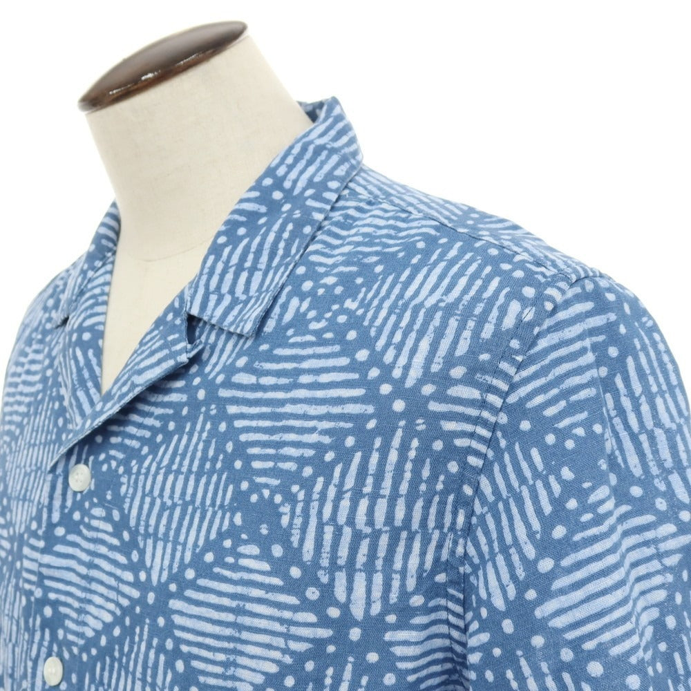 【中古】バナナリパブリック Banana Republic リネンコットン 総柄 プリント オープンカラー 半袖シャツ ブルー系【サイズL】【 状態ランクB 】【 メンズ 】