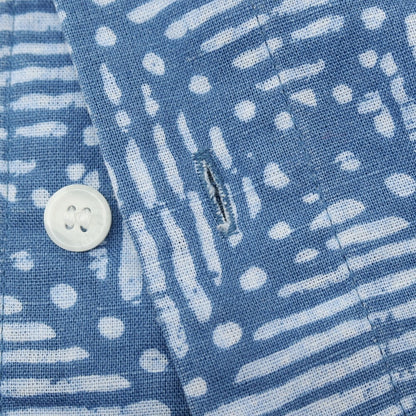 【中古】バナナリパブリック Banana Republic リネンコットン 総柄 プリント オープンカラー 半袖シャツ ブルー系【サイズL】【 状態ランクB 】【 メンズ 】
