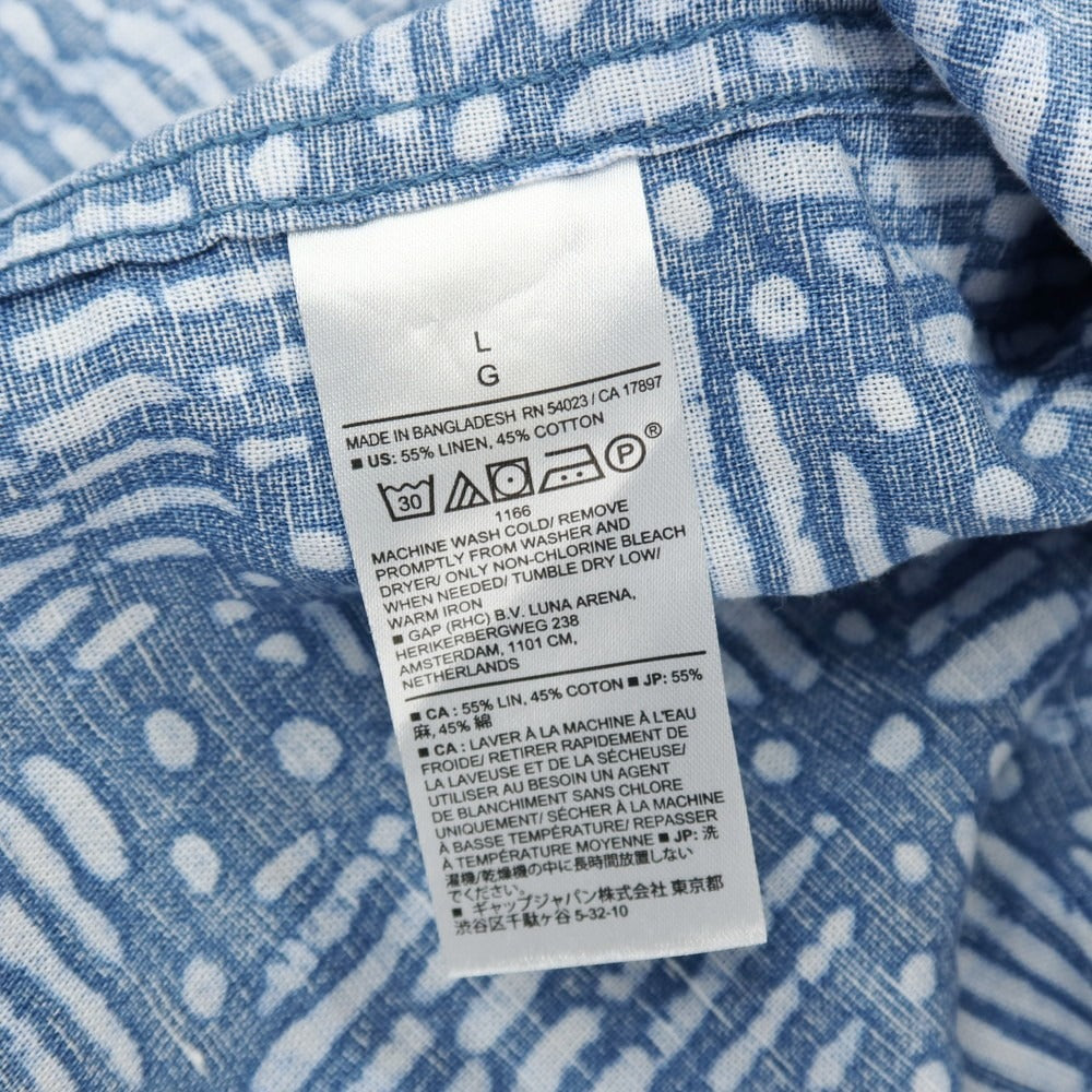 【中古】バナナリパブリック Banana Republic リネンコットン 総柄 プリント オープンカラー 半袖シャツ ブルー系【サイズL】【 状態ランクB 】【 メンズ 】