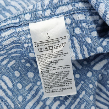 【中古】バナナリパブリック Banana Republic リネンコットン 総柄 プリント オープンカラー 半袖シャツ ブルー系【サイズL】【 状態ランクB 】【 メンズ 】