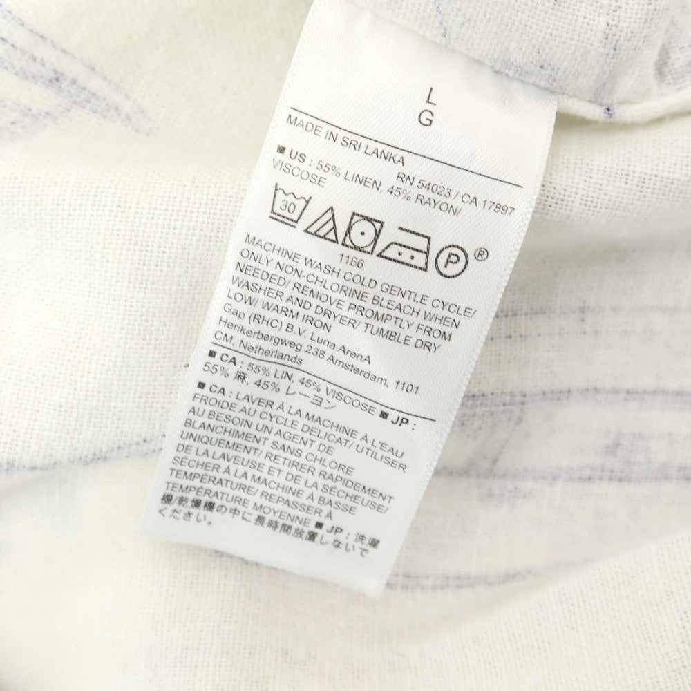 【中古】バナナリパブリック Banana Republic リネンレーヨン 総柄 プリント オープンカラー 半袖シャツ オフホワイトxネイビー【サイズL】【 状態ランクB 】【 メンズ 】