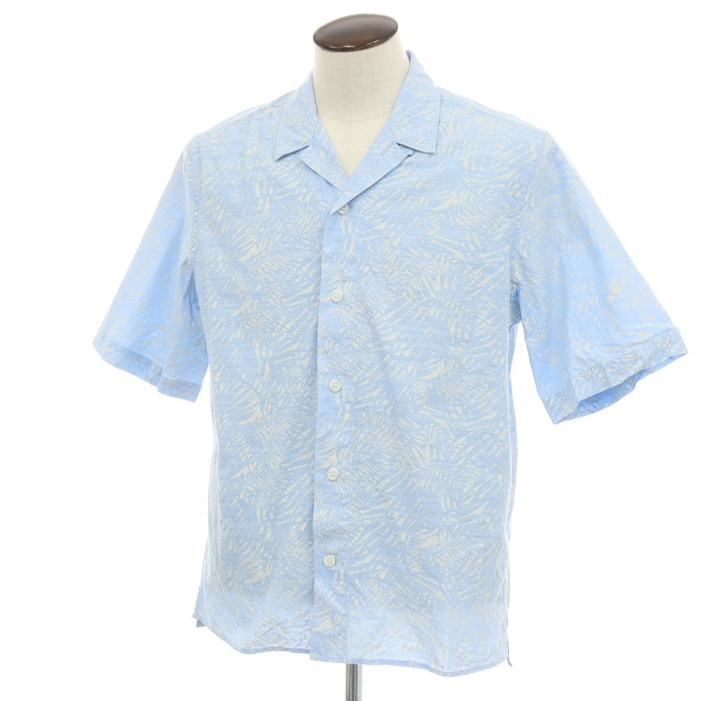 【中古】バナナリパブリック Banana Republic コットン ボタニカル柄 プリント オープンカラー 半袖シャツ ライトブルーxベージュ【サイズL】【 状態ランクB 】【 メンズ 】