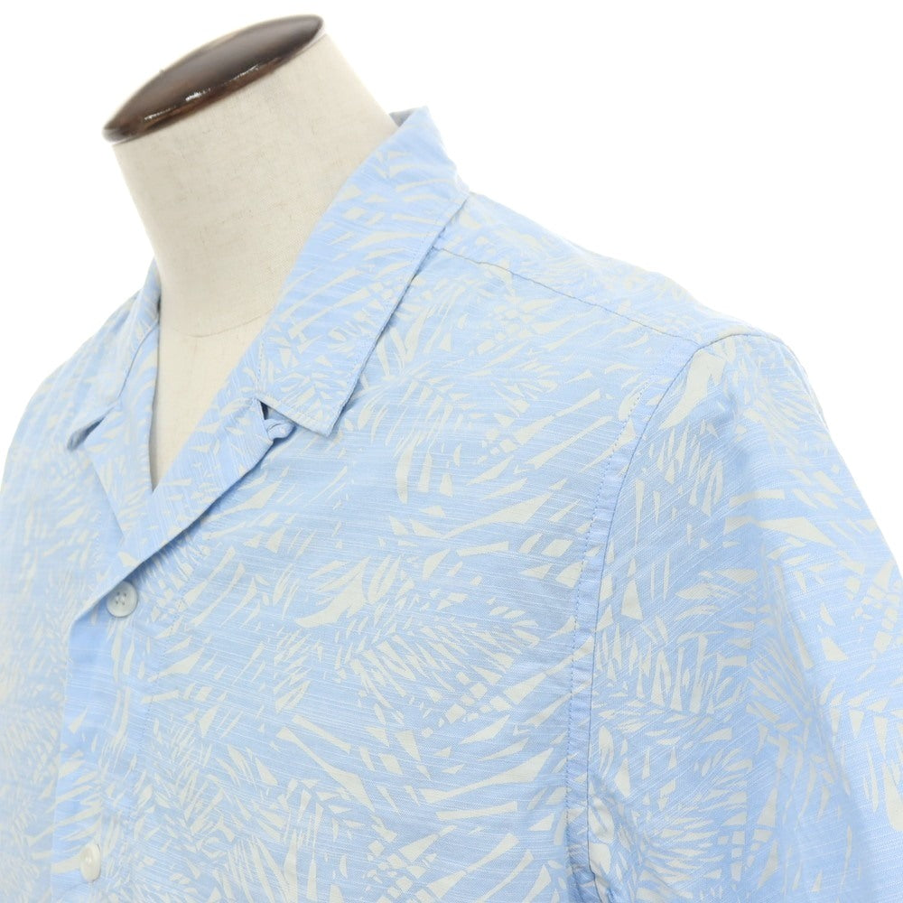 【中古】バナナリパブリック Banana Republic コットン ボタニカル柄 プリント オープンカラー 半袖シャツ ライトブルーxベージュ【サイズL】【 状態ランクB 】【 メンズ 】