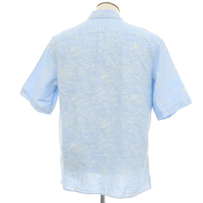 【中古】バナナリパブリック Banana Republic コットン ボタニカル柄 プリント オープンカラー 半袖シャツ ライトブルーxベージュ【サイズL】【 状態ランクB 】【 メンズ 】