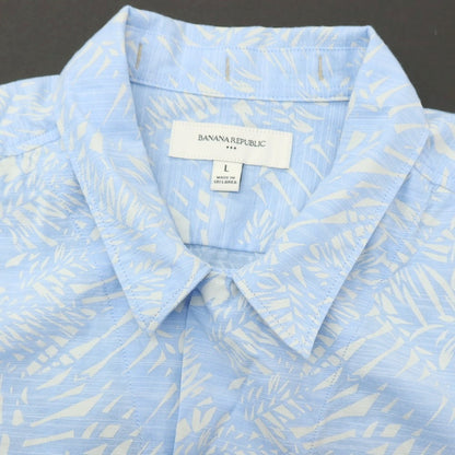 【中古】バナナリパブリック Banana Republic コットン ボタニカル柄 プリント オープンカラー 半袖シャツ ライトブルーxベージュ【サイズL】【 状態ランクB 】【 メンズ 】