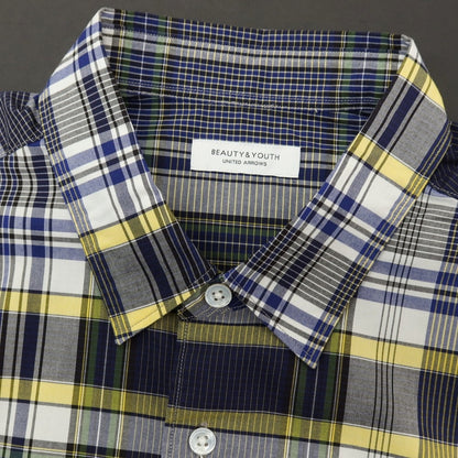【中古】【未使用】ビューティアンドユースユナイテッドアローズ BEAUTY&amp;YOUTH UNITED ARROWS コットン チェック 半袖シャツ ネイビーxホワイト【サイズM】【 状態ランクS 】【 メンズ 】
