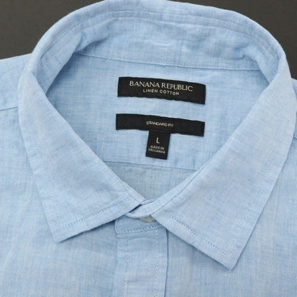 【中古】【未使用】バナナリパブリック Banana Republic リネンコットン 半袖シャツ ライトブルー【サイズL】【 状態ランクS 】【 メンズ 】