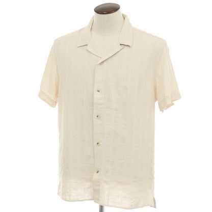 【中古】【未使用】バナナリパブリック Banana Republic リネンレーヨン ストライプ オープンカラー 半袖シャツ ベージュ【サイズL】【 状態ランクS 】【 メンズ 】