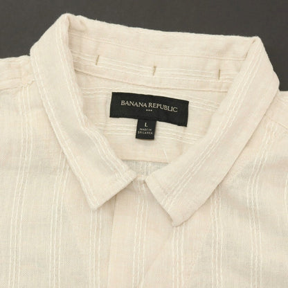 【中古】【未使用】バナナリパブリック Banana Republic リネンレーヨン ストライプ オープンカラー 半袖シャツ ベージュ【サイズL】【 状態ランクS 】【 メンズ 】