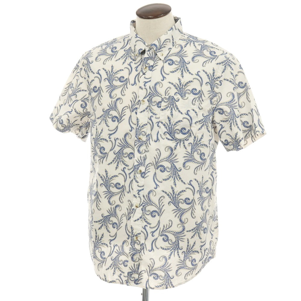 【中古】【未使用】バナナリパブリック Banana Republic コットン ペイズリー調 ボタンダウン 半袖シャツ ホワイトxブルー【サイズL】【 状態ランクS 】【 メンズ 】