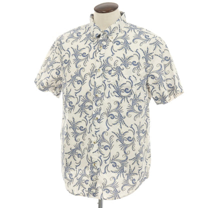 【中古】【未使用】バナナリパブリック Banana Republic コットン ペイズリー調 ボタンダウン 半袖シャツ ホワイトxブルー【サイズL】【 状態ランクS 】【 メンズ 】