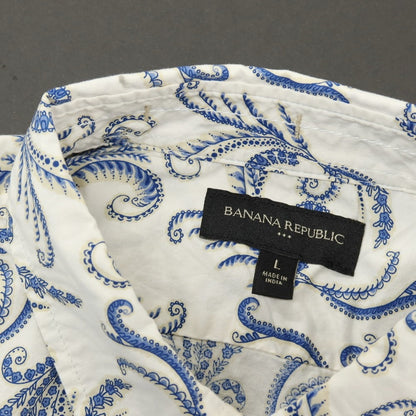 【中古】【未使用】バナナリパブリック Banana Republic コットン ペイズリー調 ボタンダウン 半袖シャツ ホワイトxブルー【サイズL】【 状態ランクS 】【 メンズ 】