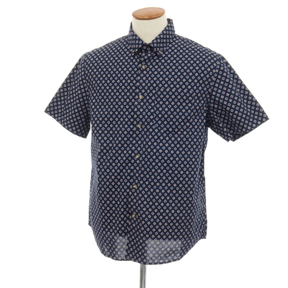 【中古】【未使用】バナナリパブリック Banana Republic コットン 小紋柄 プリント ボタンダウン 半袖シャツ ネイビー【サイズM】【 状態ランクS 】【 メンズ 】
