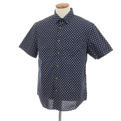 【中古】【未使用】バナナリパブリック Banana Republic コットン 小紋柄 プリント ボタンダウン 半袖シャツ ネイビー【サイズM】【 状態ランクS 】【 メンズ 】