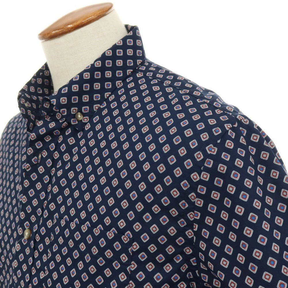 【中古】【未使用】バナナリパブリック Banana Republic コットン 小紋柄 プリント ボタンダウン 半袖シャツ ネイビー【サイズM】【 状態ランクS 】【 メンズ 】