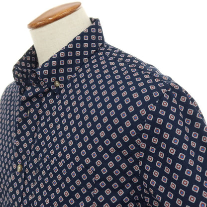 【中古】【未使用】バナナリパブリック Banana Republic コットン 小紋柄 プリント ボタンダウン 半袖シャツ ネイビー【サイズM】【 状態ランクS 】【 メンズ 】