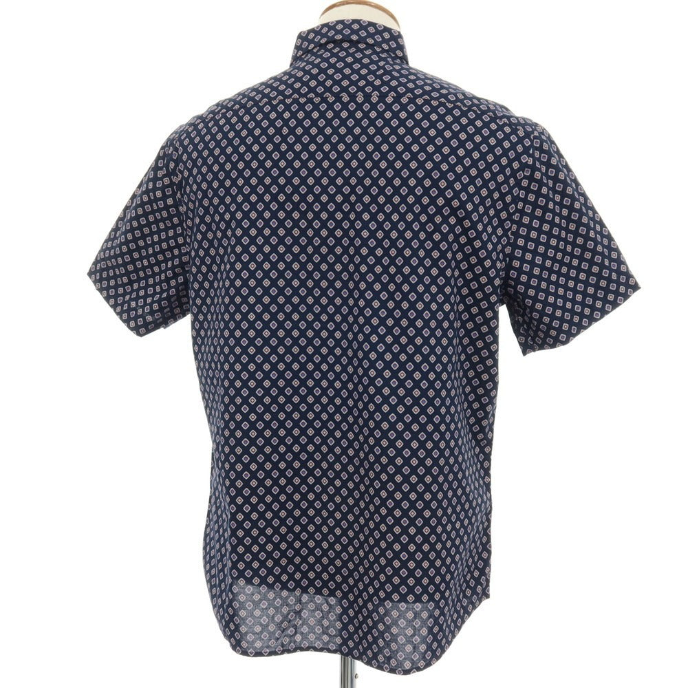 【中古】【未使用】バナナリパブリック Banana Republic コットン 小紋柄 プリント ボタンダウン 半袖シャツ ネイビー【サイズM】【 状態ランクS 】【 メンズ 】