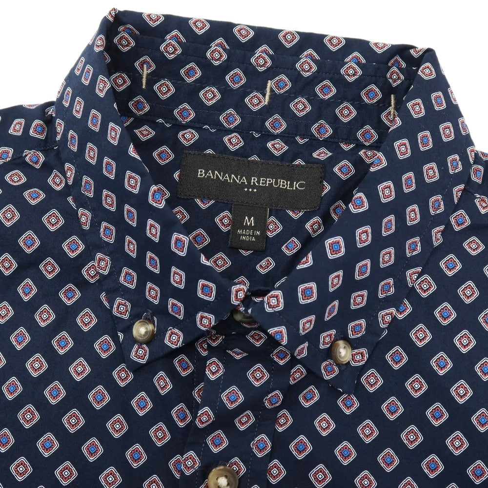 【中古】【未使用】バナナリパブリック Banana Republic コットン 小紋柄 プリント ボタンダウン 半袖シャツ ネイビー【サイズM】【 状態ランクS 】【 メンズ 】