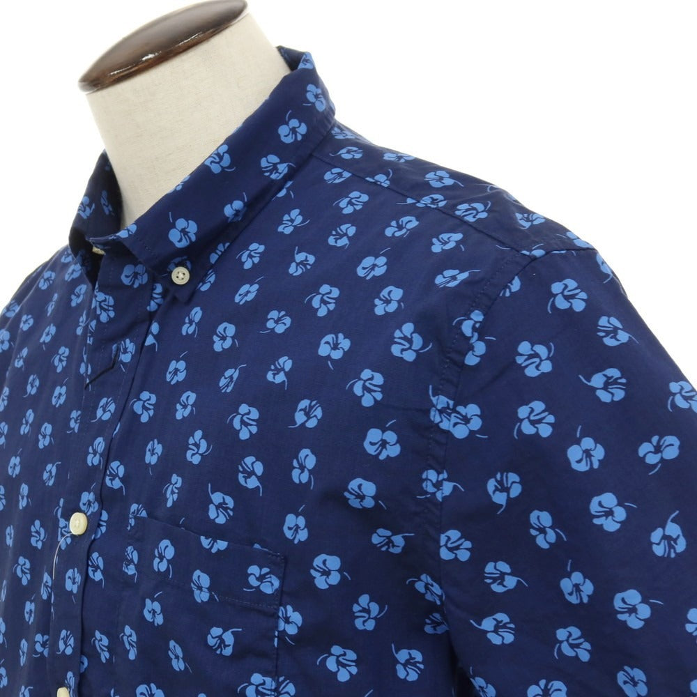 【中古】【未使用】バナナリパブリック Banana Republic コットン 花柄 フラワー プリント ボタンダウン 半袖シャツ ネイビーxブルー【サイズL】【 状態ランクS 】【 メンズ 】