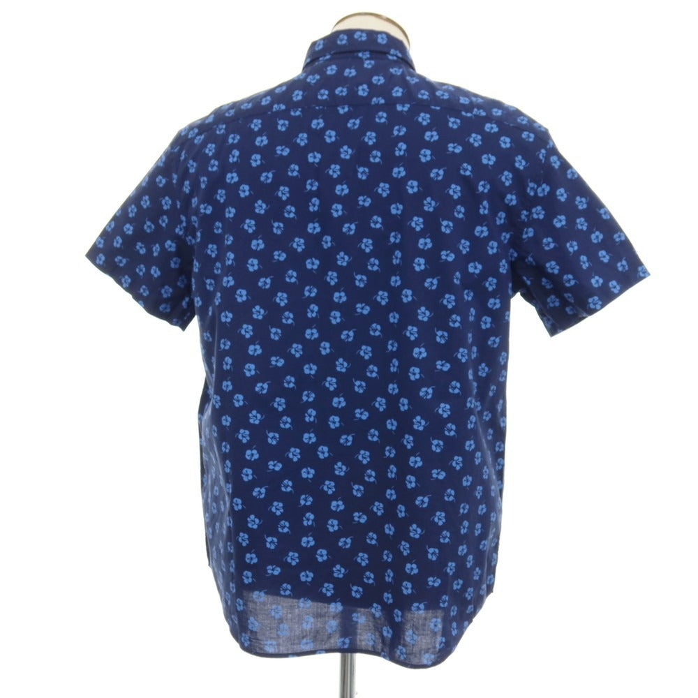 【中古】【未使用】バナナリパブリック Banana Republic コットン 花柄 フラワー プリント ボタンダウン 半袖シャツ ネイビーxブルー【サイズL】【 状態ランクS 】【 メンズ 】