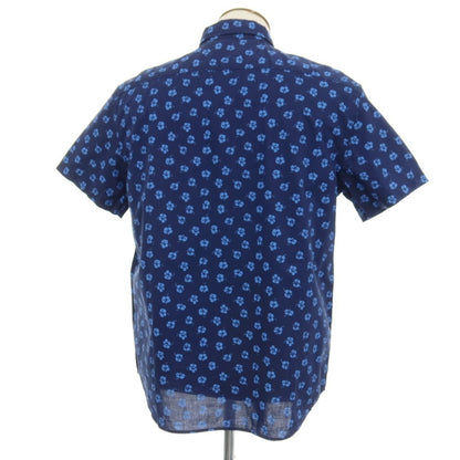 【中古】【未使用】バナナリパブリック Banana Republic コットン 花柄 フラワー プリント ボタンダウン 半袖シャツ ネイビーxブルー【サイズL】【 状態ランクS 】【 メンズ 】