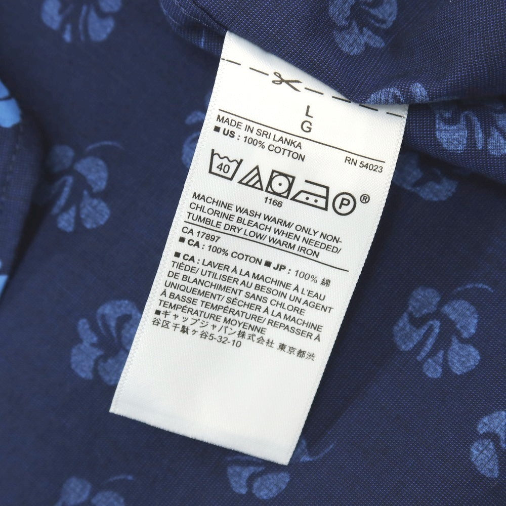 【中古】【未使用】バナナリパブリック Banana Republic コットン 花柄 フラワー プリント ボタンダウン 半袖シャツ ネイビーxブルー【サイズL】【 状態ランクS 】【 メンズ 】