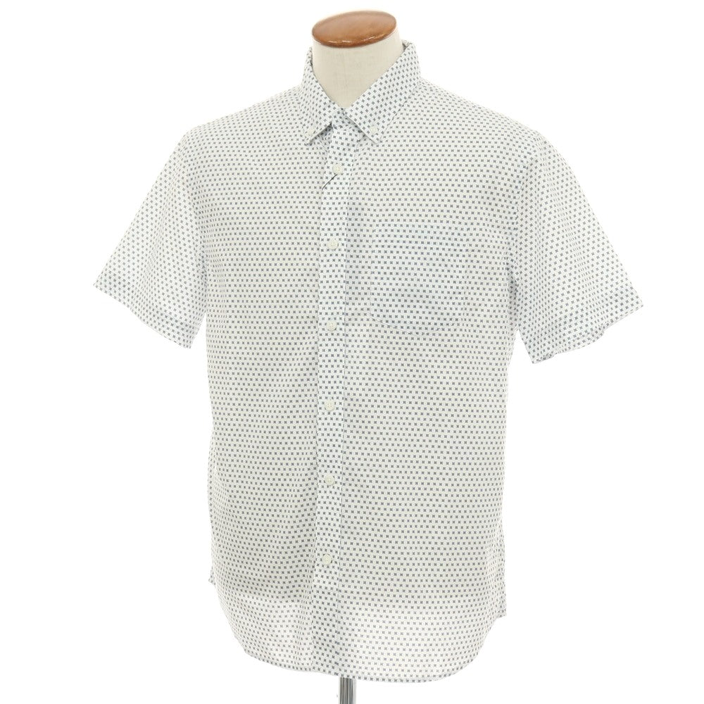 【中古】【未使用】バナナリパブリック Banana Republic コットン 花小紋調 プリント ボタンダウン 半袖シャツ ホワイトxネイビー【サイズM】【 状態ランクS 】【 メンズ 】