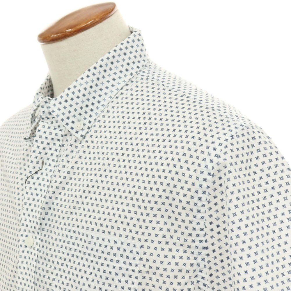 【中古】【未使用】バナナリパブリック Banana Republic コットン 花小紋調 プリント ボタンダウン 半袖シャツ ホワイトxネイビー【サイズM】【 状態ランクS 】【 メンズ 】