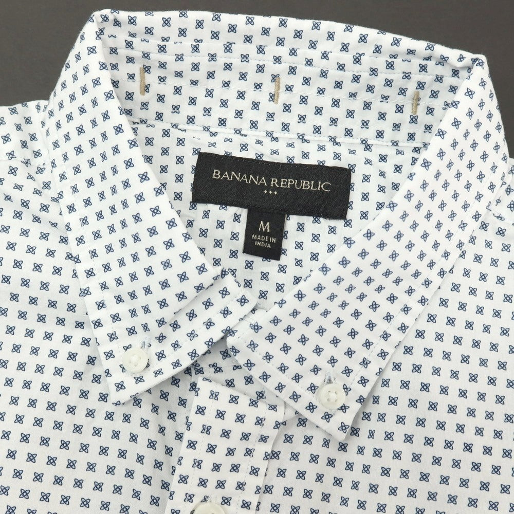 【中古】【未使用】バナナリパブリック Banana Republic コットン 花小紋調 プリント ボタンダウン 半袖シャツ ホワイトxネイビー【サイズM】【 状態ランクS 】【 メンズ 】