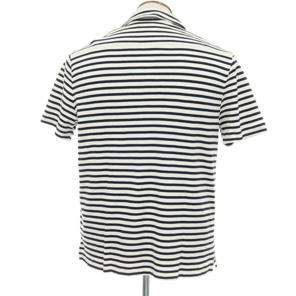 【中古】バナナリパブリック Banana Republic コットン ボーダー スキッパー 半袖ポロシャツ ネイビーxホワイト【サイズL】【 状態ランクB 】【 メンズ 】
