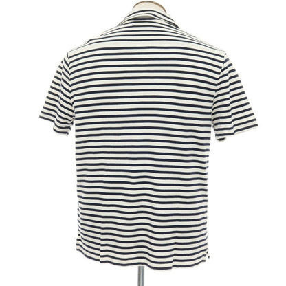 【中古】バナナリパブリック Banana Republic コットン ボーダー スキッパー 半袖ポロシャツ ネイビーxホワイト【サイズL】【 状態ランクB 】【 メンズ 】