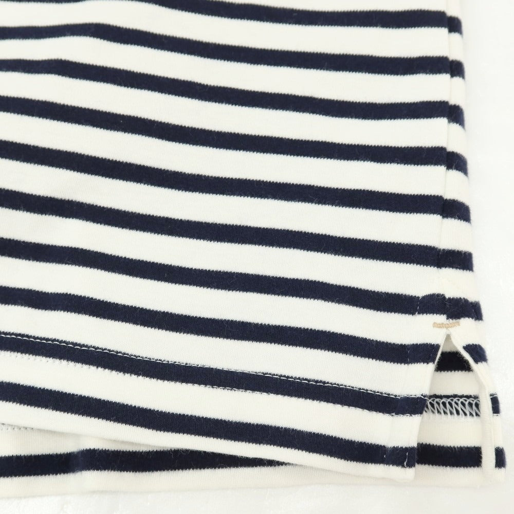 【中古】バナナリパブリック Banana Republic コットン ボーダー スキッパー 半袖ポロシャツ ネイビーxホワイト【サイズL】【 状態ランクB 】【 メンズ 】