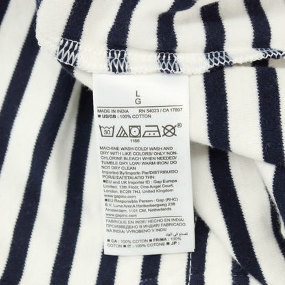 【中古】バナナリパブリック Banana Republic コットン ボーダー スキッパー 半袖ポロシャツ ネイビーxホワイト【サイズL】【 状態ランクB 】【 メンズ 】