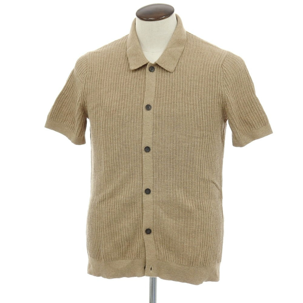 【中古】バナナリパブリック Banana Republic オーガニックコットン ニット 半袖 カーディガン サンデッドカーキ【サイズL】【 状態ランクB 】【 メンズ 】