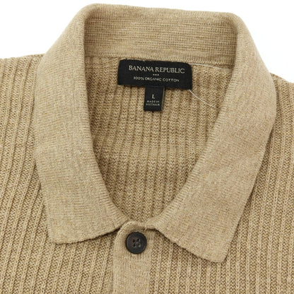 【中古】バナナリパブリック Banana Republic オーガニックコットン ニット 半袖 カーディガン サンデッドカーキ【サイズL】【 状態ランクB 】【 メンズ 】