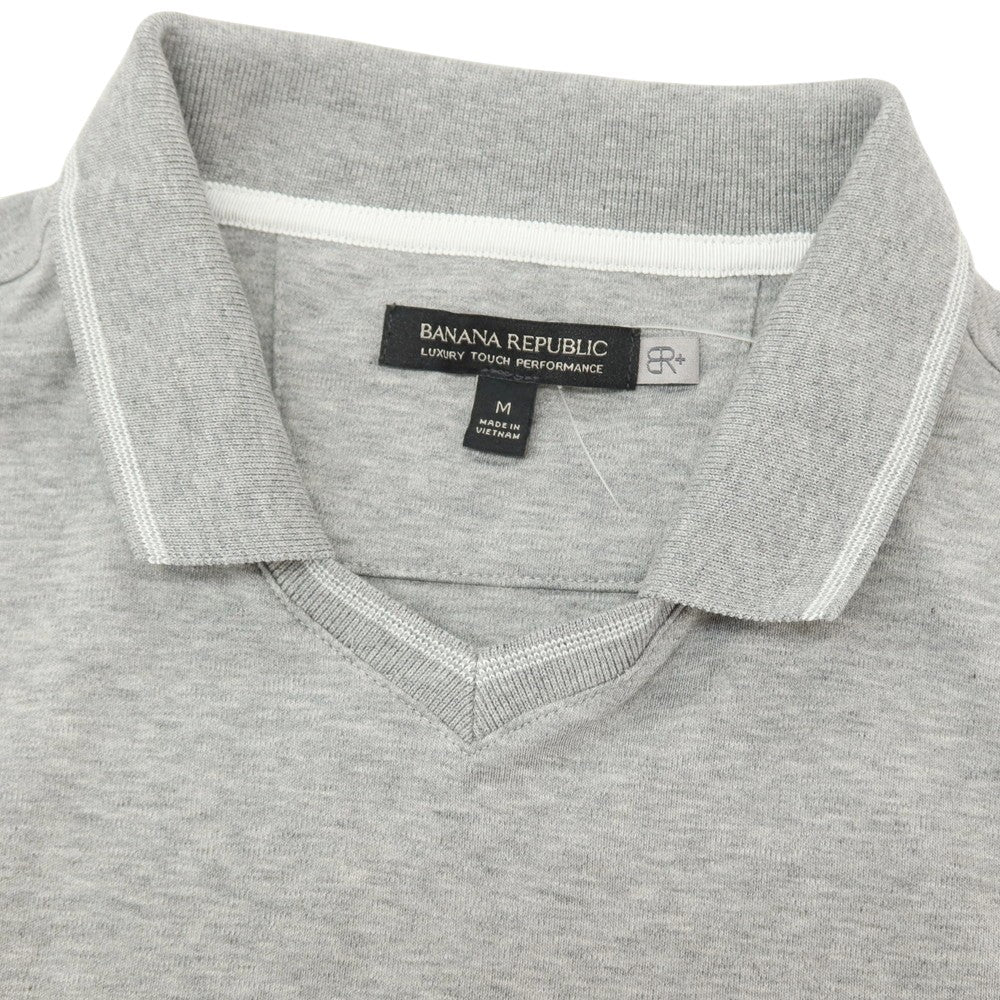 【中古】バナナリパブリック Banana Republic コットン 襟付きVネック 半袖ポロシャツ グレーxホワイト【サイズM】【 状態ランクB 】【 メンズ 】