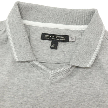 【中古】バナナリパブリック Banana Republic コットン 襟付きVネック 半袖ポロシャツ グレーxホワイト【サイズM】【 状態ランクB 】【 メンズ 】